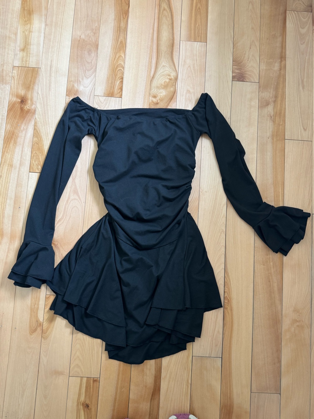Off-Shoulder Black Women’s Dress with Tiered Skirt
